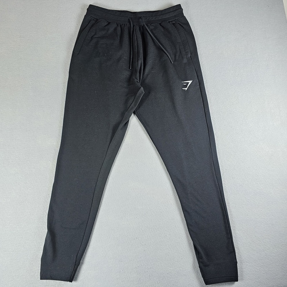 Gymshark Jogger Pants Mens Medium Black Embroidered Sweatpants Activewear Gym